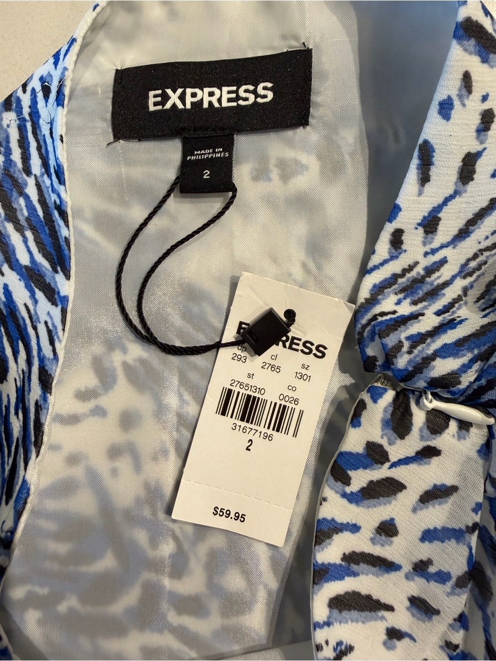NWT Express Tiered Ruffle Chiffon Mini Skirt Blue Print Size 2 - Picture 6 of 8